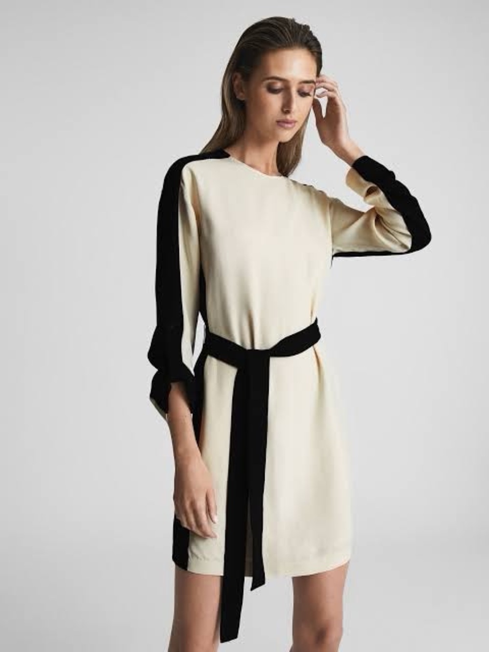 REISS Skyler Colorblock Dress Cream and Black